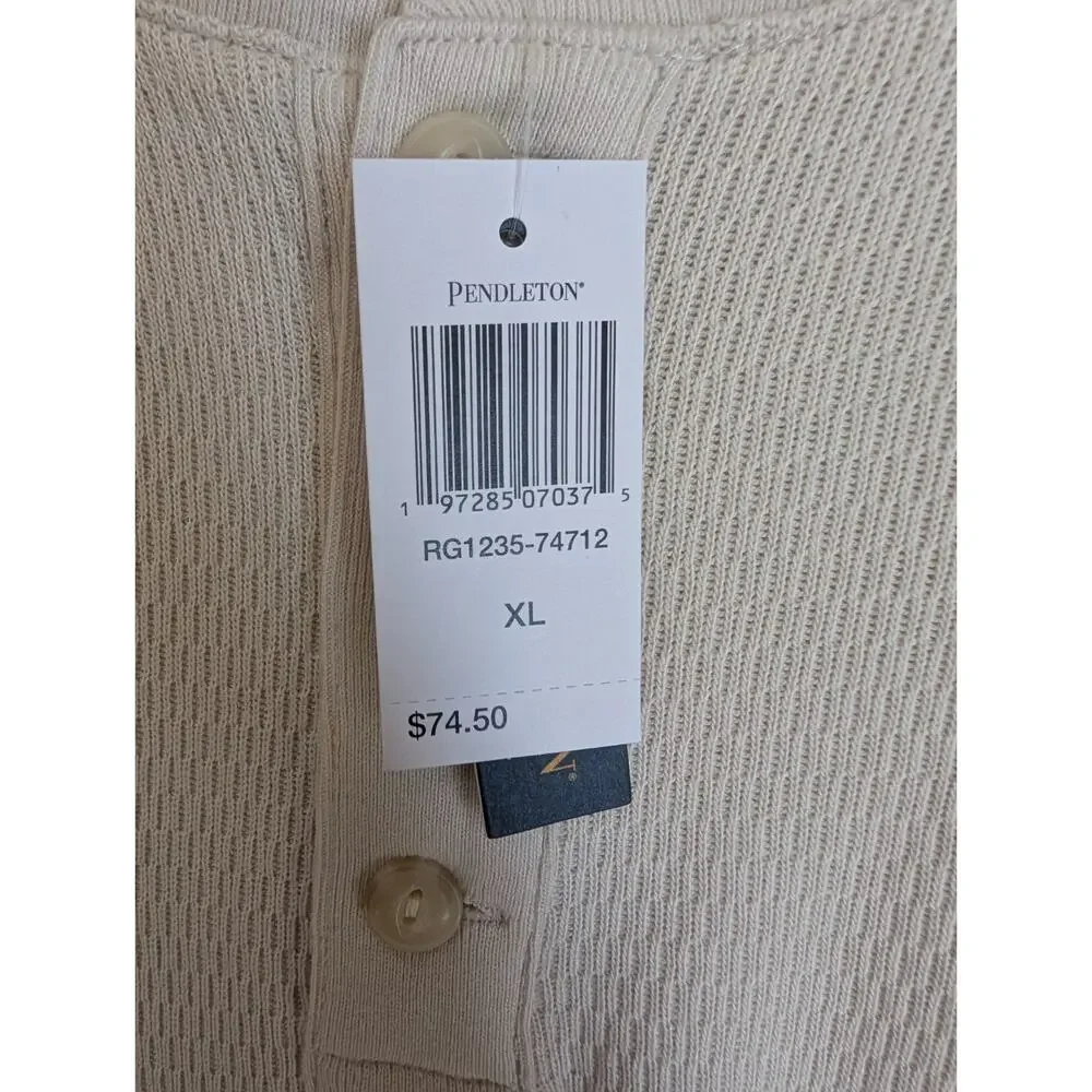 Pendleton Henley Sweater Mens XL Beige Ribbed Knit Super Soft Long Sleeve NWT